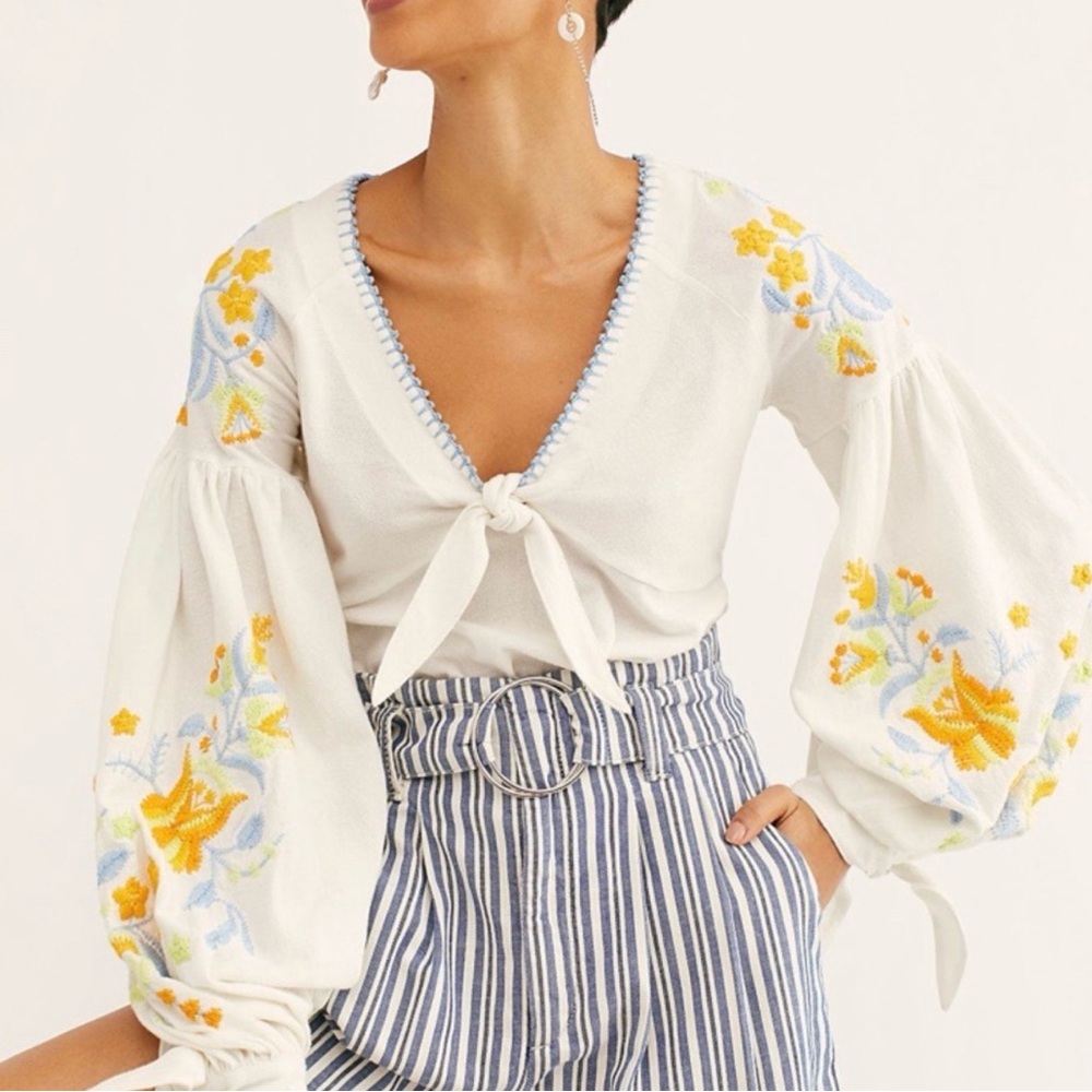 Free People Kara Embroidered Ivory Top Small